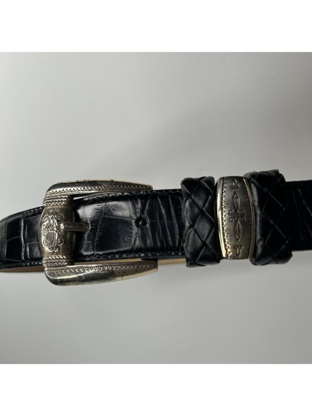 Brighton Belt Womens Large Black Leather Silver Western Concho Buckle 24703